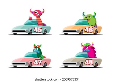 In speed racing game competition monster driver player used high speed car for win in racing game. Competition e-sport car racing concept. Vector illustration in 3d style design
