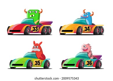 In speed racing game competition monster driver player used high speed car for win in racing game. Competition e-sport car racing concept. Vector illustration in 3d style design