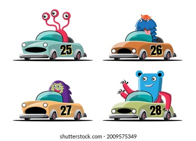 In speed racing game competition monster driver player used high speed car for win in racing game. Competition e-sport car racing concept. Vector illustration in 3d style design