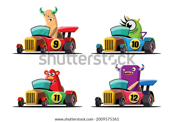 In speed racing\
game competition monster driver player used high speed car for win\
in racing game. Competition e-sport car racing concept. Vector\
illustration in 3d style\
design