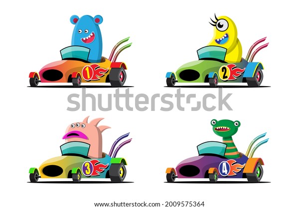 In speed racing\
game competition monster driver player used high speed car for win\
in racing game. Competition e-sport car racing concept. Vector\
illustration in 3d style\
design