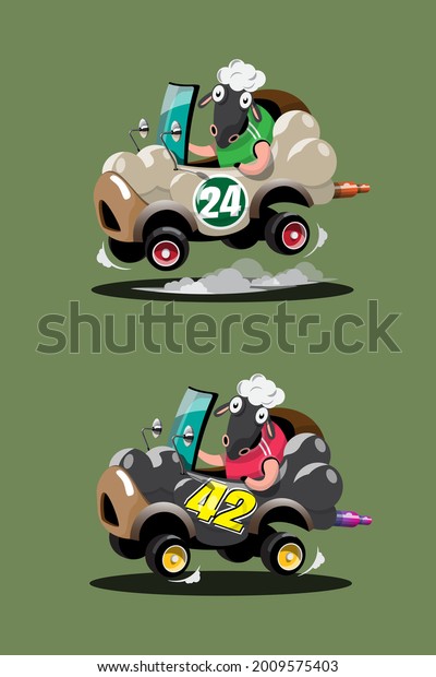In speed racing\
game competition sheep driver player used high speed car for win in\
racing game. Competition e-sport car racing concept. Vector\
illustration in 3d style\
design