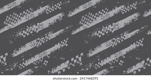 Speed racing grunge pattern with chequered flag textured trace background. Grungy urbab background. Textured geometric wallpaper grey monochrome colors. Squares print for sport textile, wrapping paper