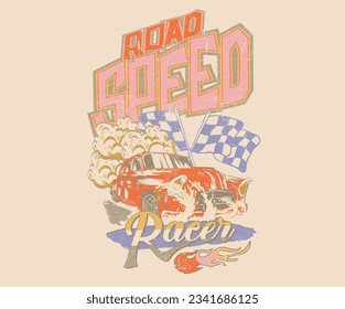 Speed racing print design for t shirt print, poster, sticker, background and other uses. Road speed.