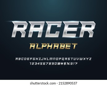 Speed racing style alphabet design with uppercase, numbers and symbol