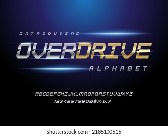 Speed racing style alphabet design with uppercase, numbers and symbol