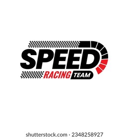 Speed racing team logo on white background. Motorsports concept. Checkered flag racing. Vector illustration for design.