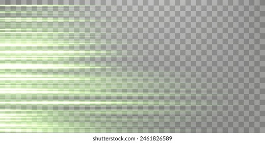 Speed rays, light neon flow, zoom in motion effect, green glow speed lines, colorful light trails, perspective stripes. Abstract background, vector illustration.