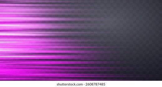 Speed rays, light neon flow, zoom in motion effect, pink glow speed lines, colorful light trails, perspective stripes. Abstract background, vector illustration.