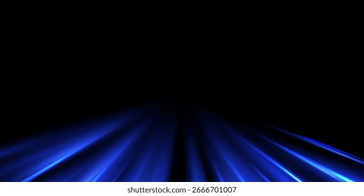 Speed rays, light neon flow, zoom in motion effect, blue glow speed lines, colorful light trails, perspective stripes Abstract background, vector illustration.
