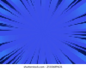 Rayos de velocidad en estilo pixel art. Fondo digital retro. Acción, líneas de velocidad, rayas para el marco del cómic. Marco abstracto dinámico de rayas de velocidad. Fondo del cómic. Color azul. Ilustración vectorial