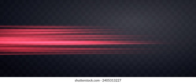 Speed rays, velocity light neon flow, zoom in motion effect, red glow speed lines, colorful light trails, stripes. Abstract background, vector illustration.
