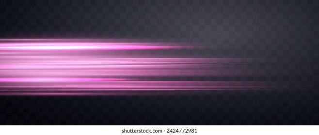 Geschwindigkeitsstrahlen, Velocity Light Neon Flow, Zoom-in-Motion-Effekt, rosa Glow-Speed-Linien, bunte Lichtspuren, Streifen. Abstrakter Hintergrund, Vektorgrafik.