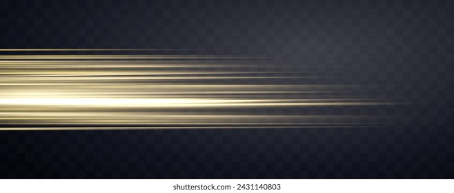 Rayos de velocidad, flujo de neón de luz de velocidad, efecto de zoom en movimiento, líneas de velocidad de resplandor dorado, rayas de luz coloridas, rayas. Fondo abstracto, ilustración vectorial.