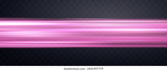 Speed rays, velocity light neon flow, zoom in motion effect, pink glow speed lines, colorful light trails, stripes. Abstract background, vector illustration.