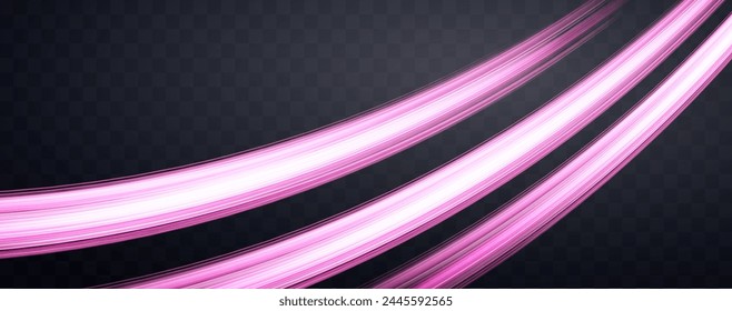 Rayos de velocidad, flujo de neón de luz de velocidad, efecto de zoom en movimiento, líneas de velocidad de resplandor rosa, rayas de luz coloridas, rayas. Fondo Abstractas, Ilustración vectorial.