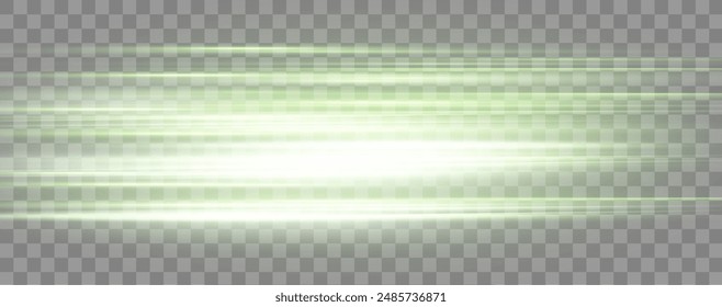 Speed rays, velocity light neon flow, zoom in motion effect, green glow speed lines, colorful light trails, stripes. Abstract background, vector illustration.
