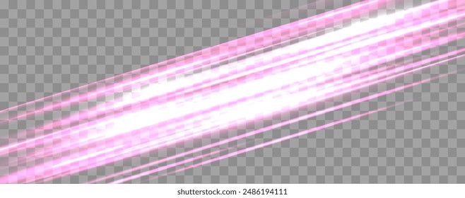 Speed rays, velocity light neon flow, zoom in motion effect, pink glow speed lines, colorful light trails, stripes. Abstract background, vector illustration.