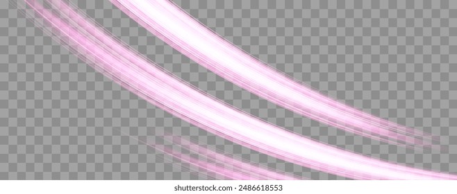 Speed rays, velocity light neon flow, zoom in motion effect, pink glow speed lines, colorful light trails, stripes. Abstract background, vector illustration.