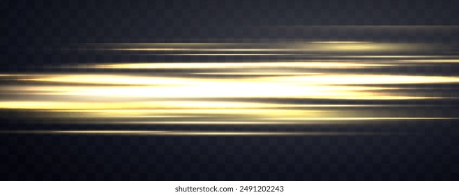 Speed rays, velocity light neon flow, zoom in motion effect, gold glow speed lines, colorful light trails, stripes. Abstract background, vector illustration.