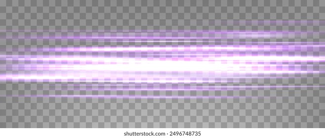Speed rays, velocity light neon flow, zoom in motion effect, purple glow speed lines, colorful light trails, stripes. Abstract background, vector illustration.