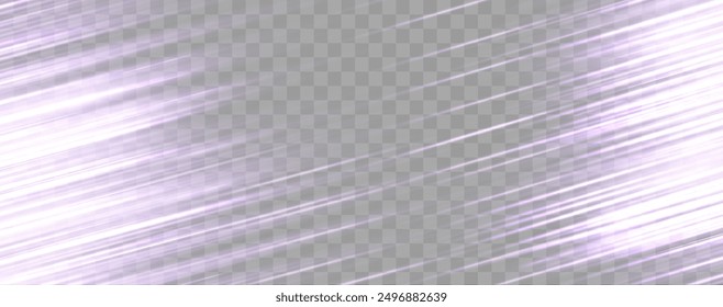 Geschwindigkeitsstrahlen, Neonfluss des Geschwindigkeitslichts, Zoom im Bewegungseffekt, violette Glühlinien, farbenfrohe Lichtspuren, Streifen. Abstrakter Hintergrund, Vektorgrafik.