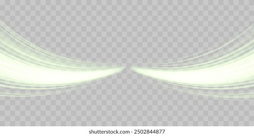 Rayos de velocidad, flujo de neón de luz de velocidad, efecto de zoom en movimiento, líneas de velocidad de resplandor verde, senderos de luz coloridos, rayas. Fondo Abstractas, Ilustración vectorial.