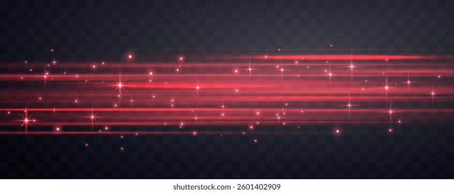 Speed rays, velocity light neon flow, zoom in motion effect, red glow speed lines, colorful light trails, stripes. Abstract background, vector illustration.