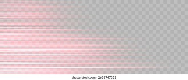 Speed rays, velocity light neon flow, zoom in motion effect, red glow speed lines, colorful light trails, stripes. Abstract background, vector illustration.
