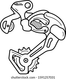 Speed rear derailleur. Bicycle part. Vector outline icon.