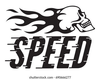 Speed Retro Vector Design with speed lines and flaming skull
Vector illustration of vintage hot rod, motorcycle, car graphic with custom speed line typography and side view of skull and flames. svg