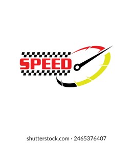 Speed rpm, speedometer logo, flag automotive design template white background