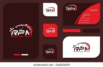 speed rpm speedometer vector logo design and business card