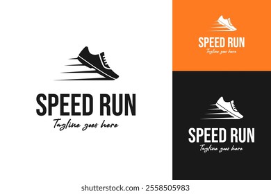 Speed run shoe logo design template vector symbol illustration