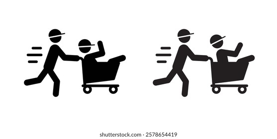 Speed, running, fast happy people in supermarket pushcart. Carrying her friend in hopping cart or trolley. Pushing shopping cart and run. Running with handcart with man. Fast or playing kids.