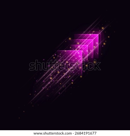 Speed rush arrows pink neon glowing. Light and speed dynamic arrow on dark background. Futuristic sci-fi design with rapid effects. Fast-moving light trails, high-tech energy flow, acceleration effect