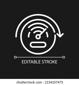 Speed sensors pixel perfect white linear icon for dark theme. Monitor performance. Internet of Things. Thin line illustration. Isolated symbol for night mode. Editable stroke. Arial font used
