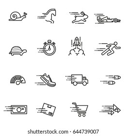 Speed ??Icon Set Series Design Elements A Conceptual Icon Set Relating To Speed, Being Fast, And Or Efficient. Line Style Stock Vector.