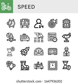 Schnelligkeit einfache Symbole gesetzt. Enthält Symbole wie Fahrrad, Wristwatch, Elektro-Meter, Stunden-Lieferung, Turbo, Kuckucksuhr, Spaceship, Minivan, kann für Web, Handy und Logo verwendet werden