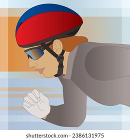 speed skater female wearing helmet for short-track skating with abstract background