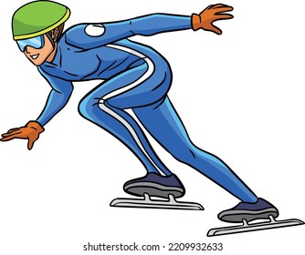 Speed Skating Cartoon Colored Clipart Illustration