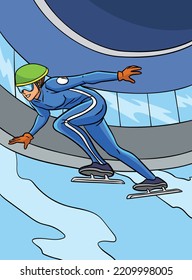 Ilustración de dibujos animados de color sobre el patinaje rápido