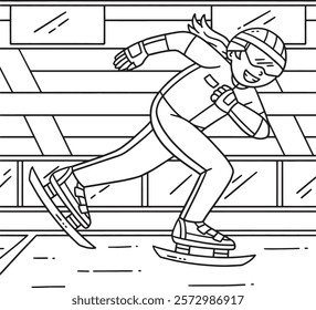 Speed Skating Female Pushing Skates Coloring Page 