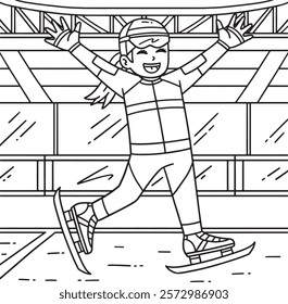 Speed Skating Female Raising Hands Coloring Page 