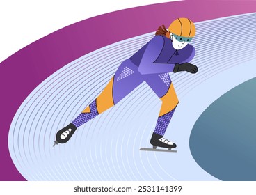 Patinaje de velocidad, patinaje femenino. Ilustración para una landing page