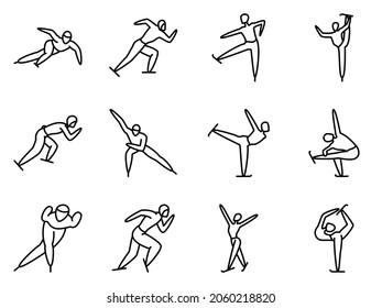 Speed Skating, Figure Skating, Ice Skating - Winter Sports And Entertainment. A Set Of Vector Icons, Outline, Isolated, 48x48 Pixel. Editable Stroke.