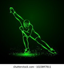 Speed Skating. Green neon winter sport illustration.