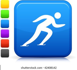 Speed Skating icon on square internet button  Six color options included.