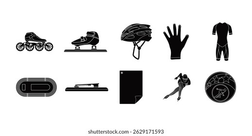 Speed Skating Items Gear Illustration Vector Set Silhouette