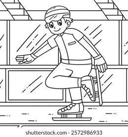 Speed Skating Male Fixing Shoes Coloring Page 